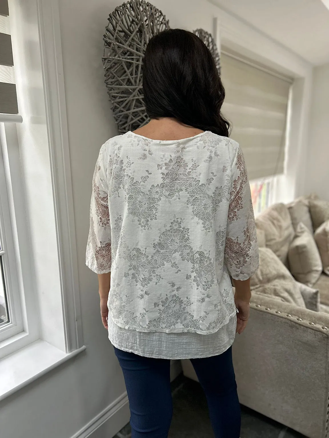 White Layered Floral Lace Top Sarah