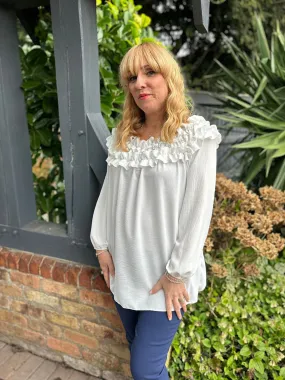 White Ruffle Bardot Top Heidi