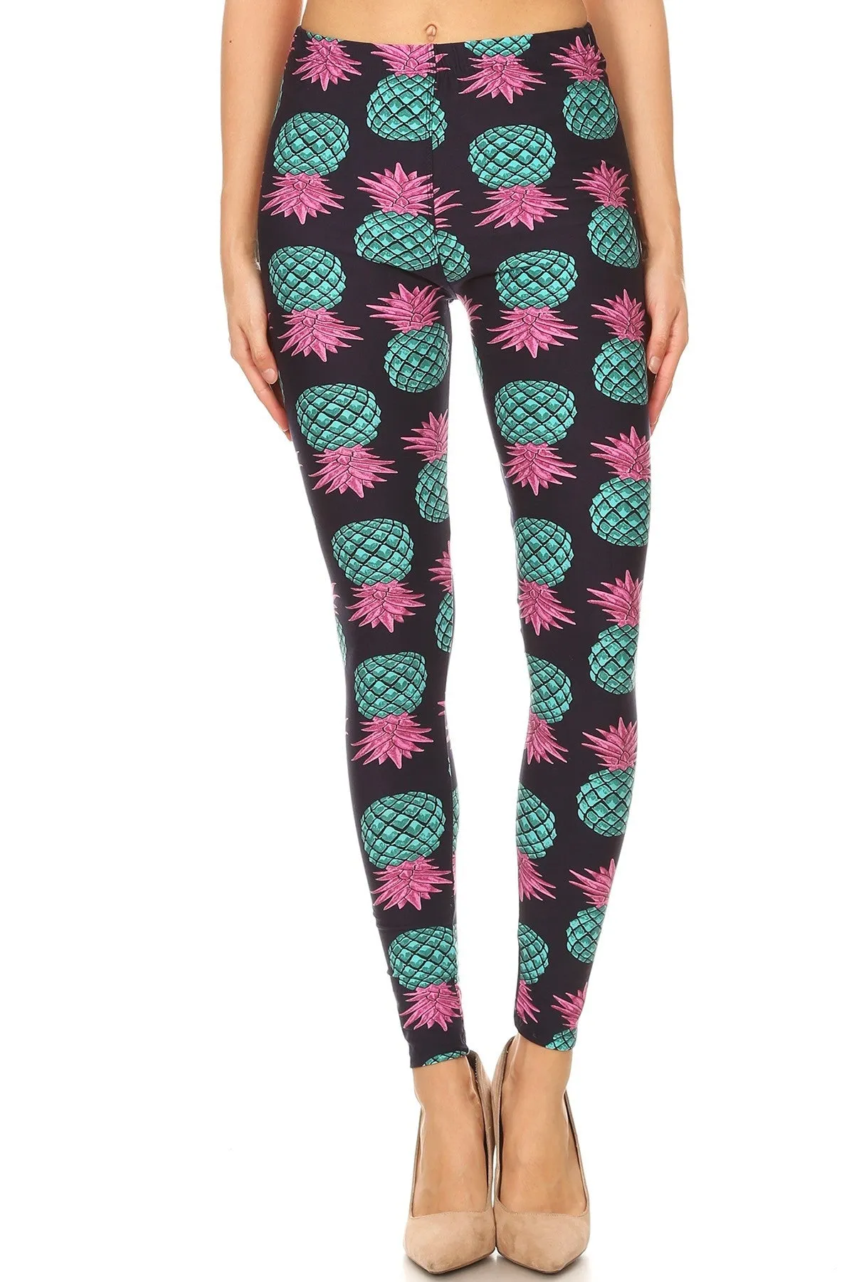 Women's 3X 5X Blue Pineapple Fruit Pattern Printed Leggings