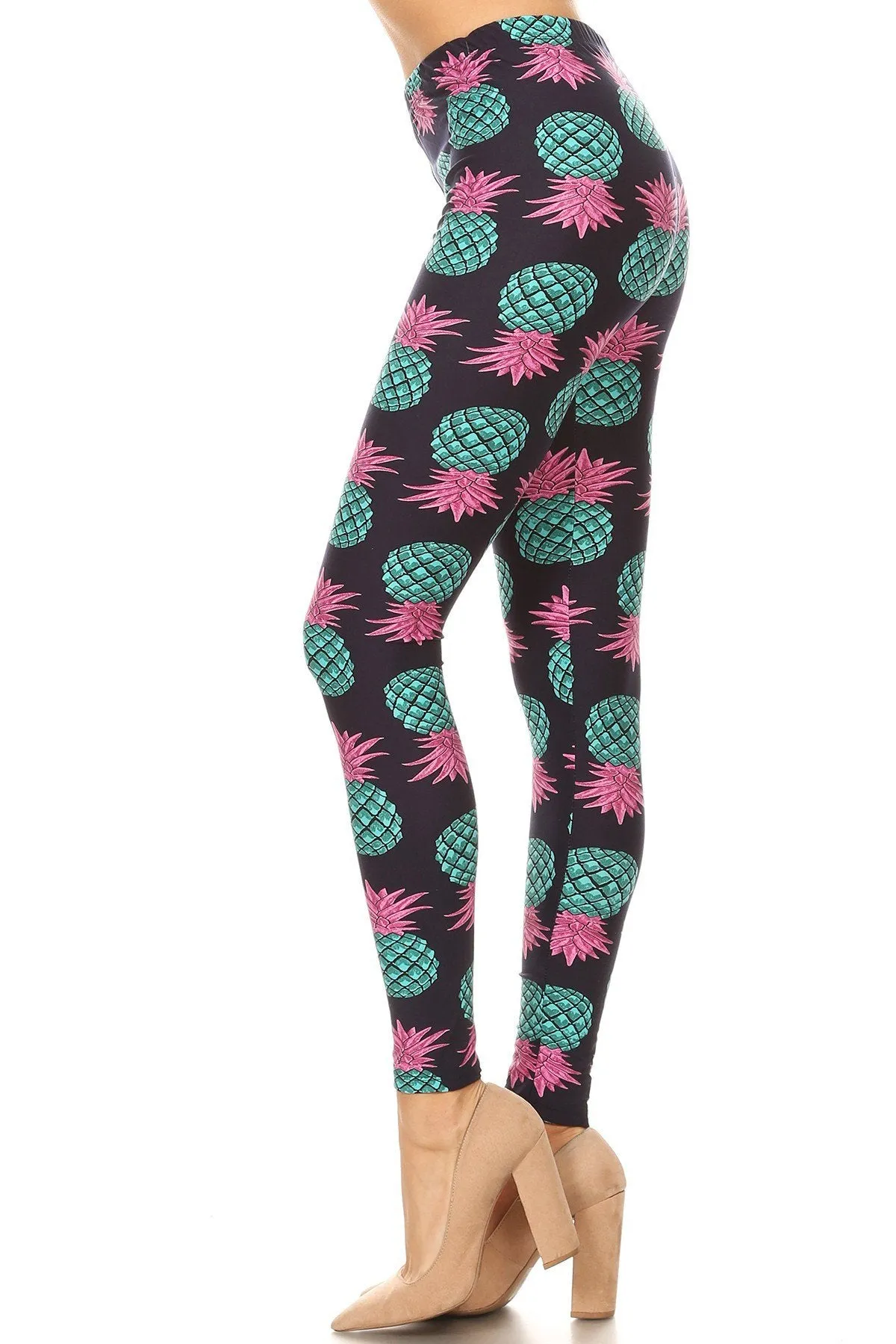 Women's 3X 5X Blue Pineapple Fruit Pattern Printed Leggings