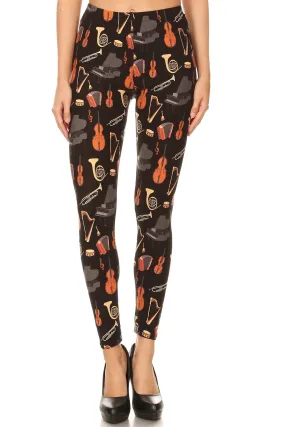 Women's 3X 5X Musical Instruments Pattern Print Leggings