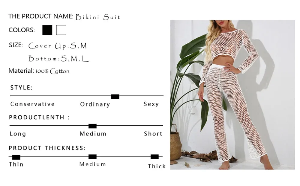 Women's Cotton Crochet See-Through Wide Leg Beach Cover-Up Trousers