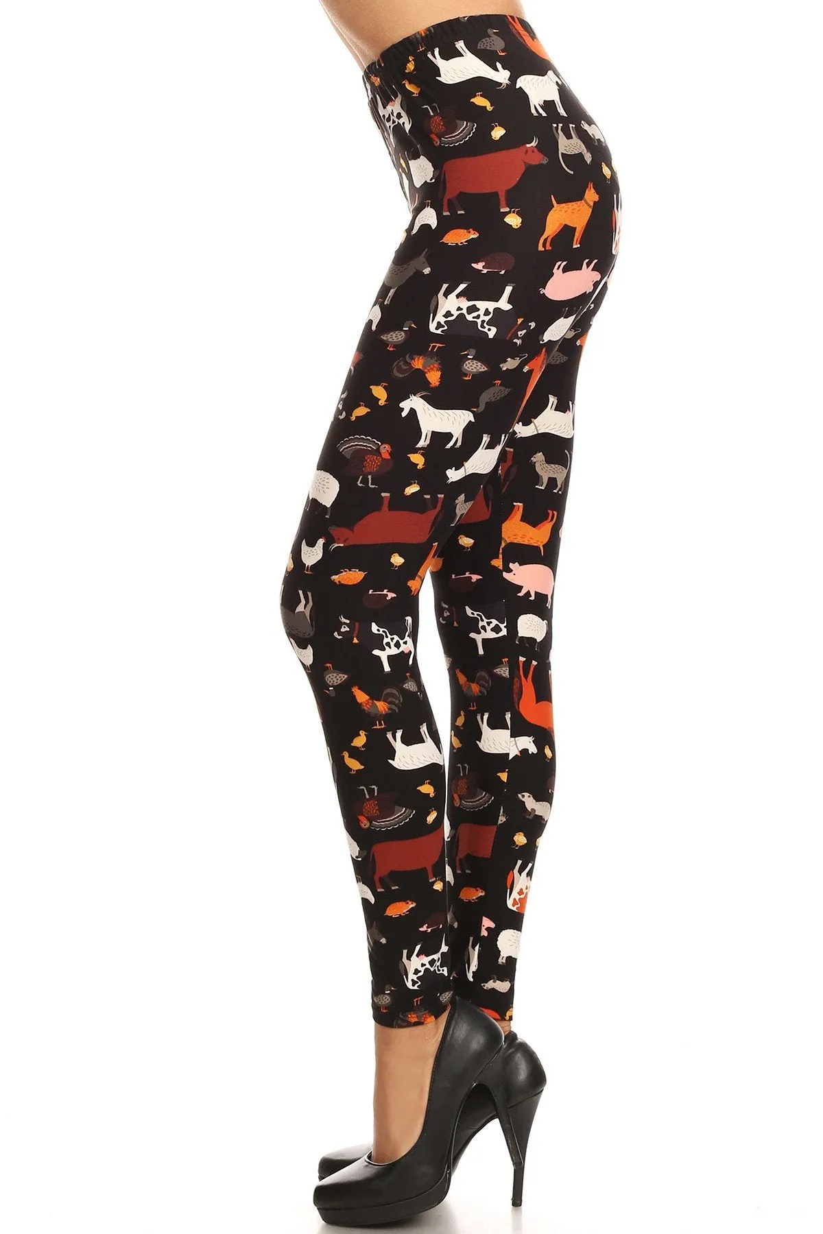 Women's Plus Animal Cow Lamb Pattern Printed Leggings