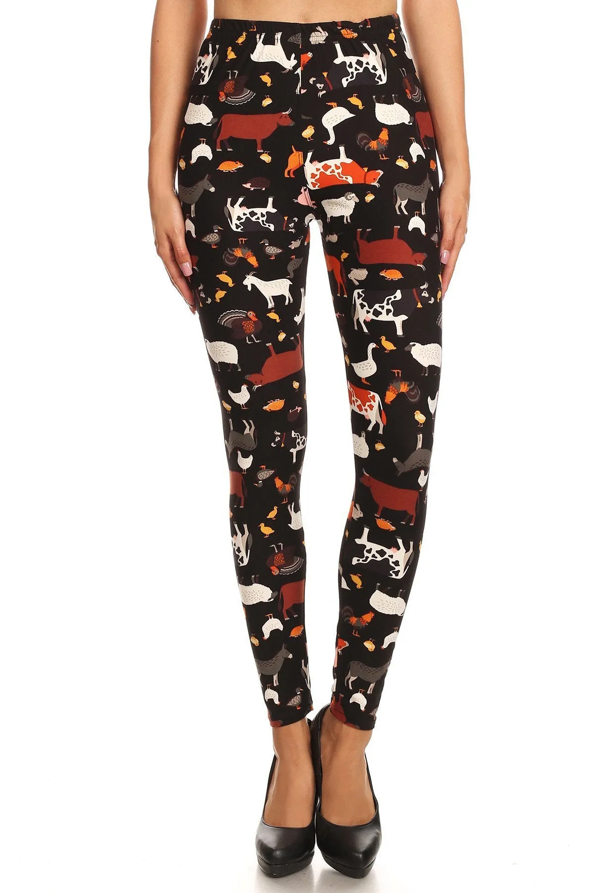 Women's Plus Animal Cow Lamb Pattern Printed Leggings