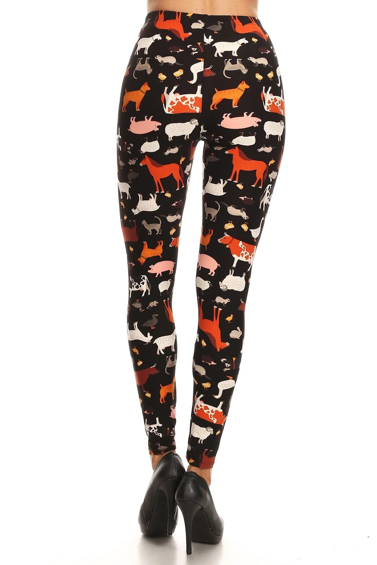 Women's Plus Animal Cow Lamb Pattern Printed Leggings