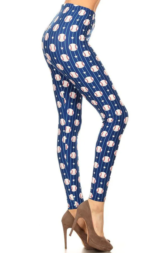 Women's Plus Baseball Stars Stripes Pattern Printed Leggings