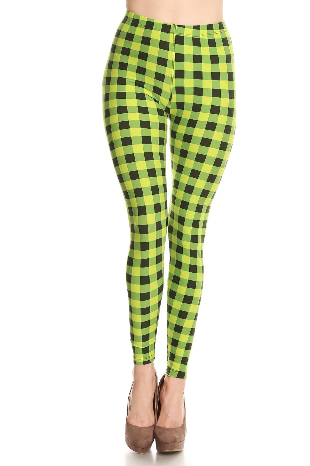 Women's Plus Lime Plaid Pattern Printed Leggings