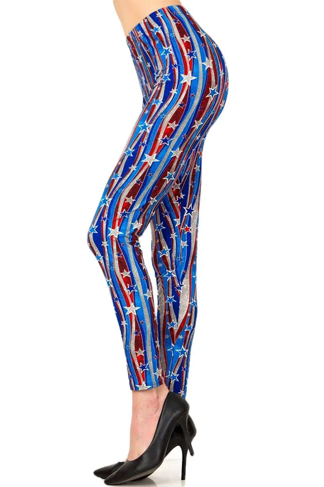 Women's Regular Flying Star 4th of July American Flag Pattern Printed Leggings