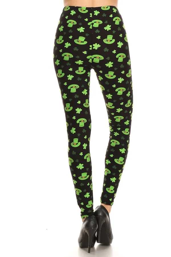 Women's Regular St Patrick's Hat Clover Pattern Printed Leggings