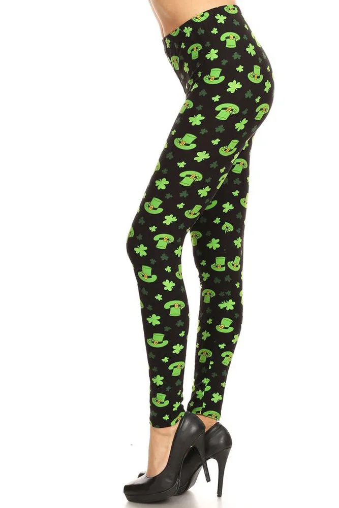 Women's Regular St Patrick's Hat Clover Pattern Printed Leggings