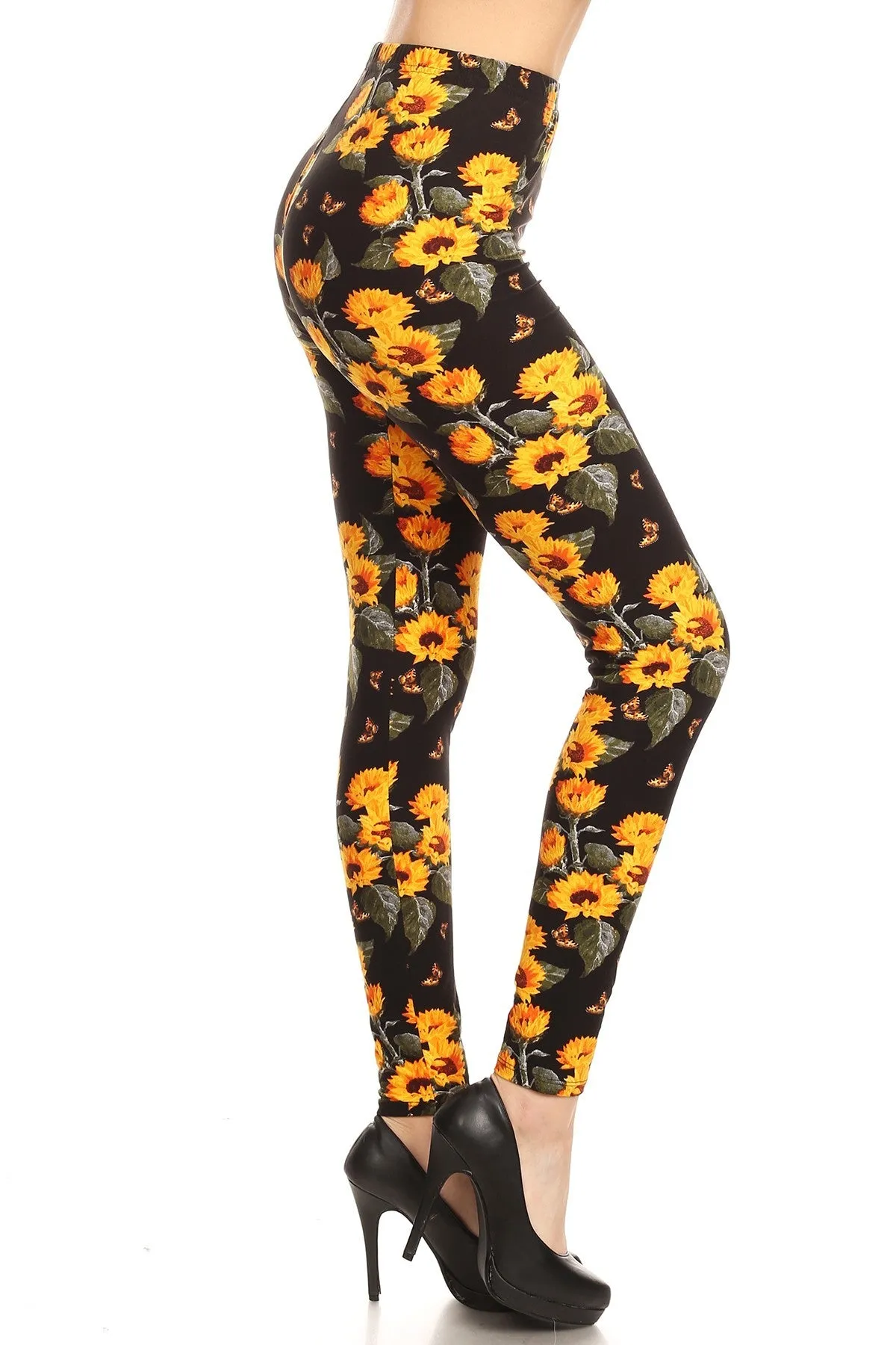 Women's Regular Sunflower Butterfly Pattern Printed Leggings