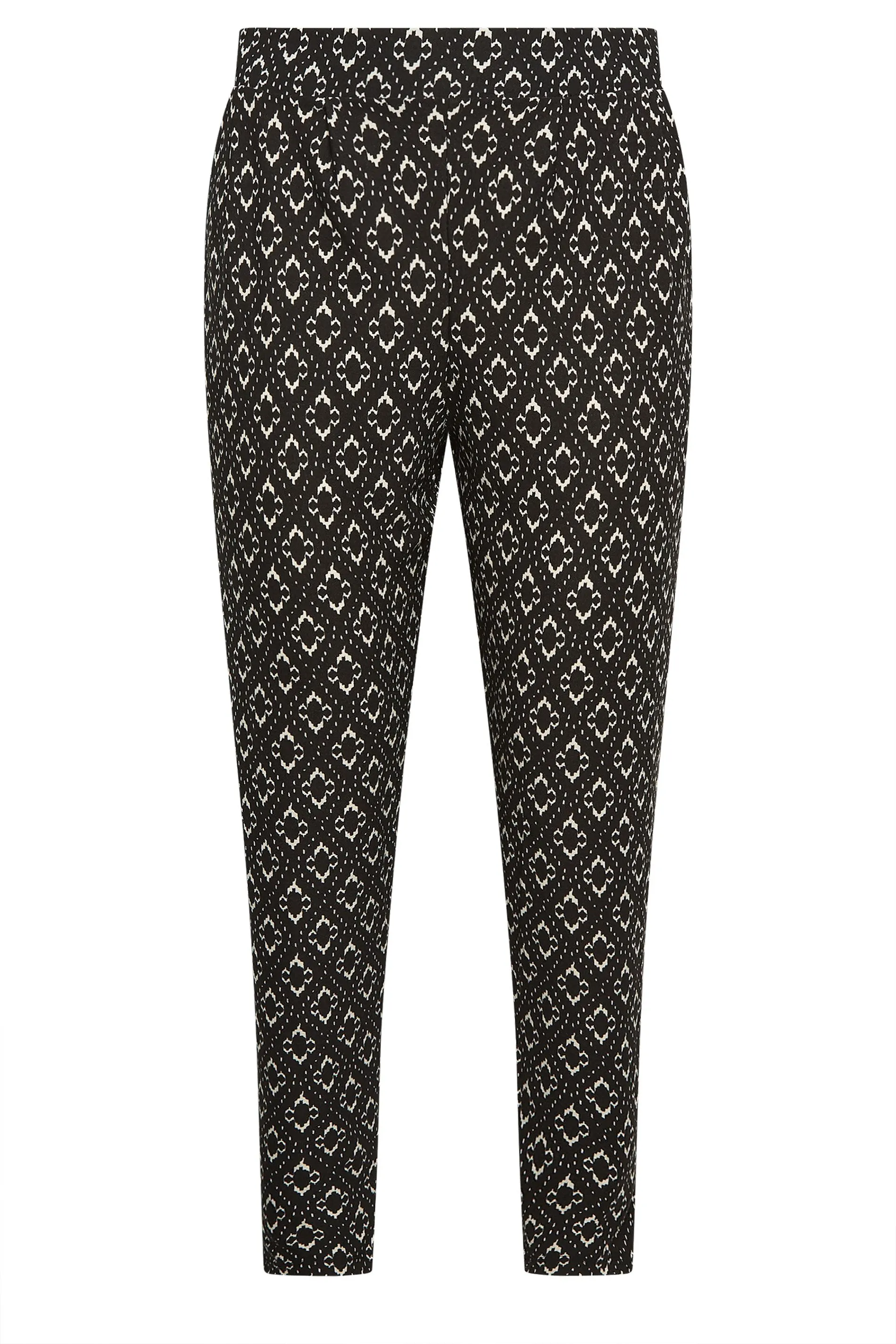 YOURS Curve Black Abstract Print Double Pleat Harem Trousers