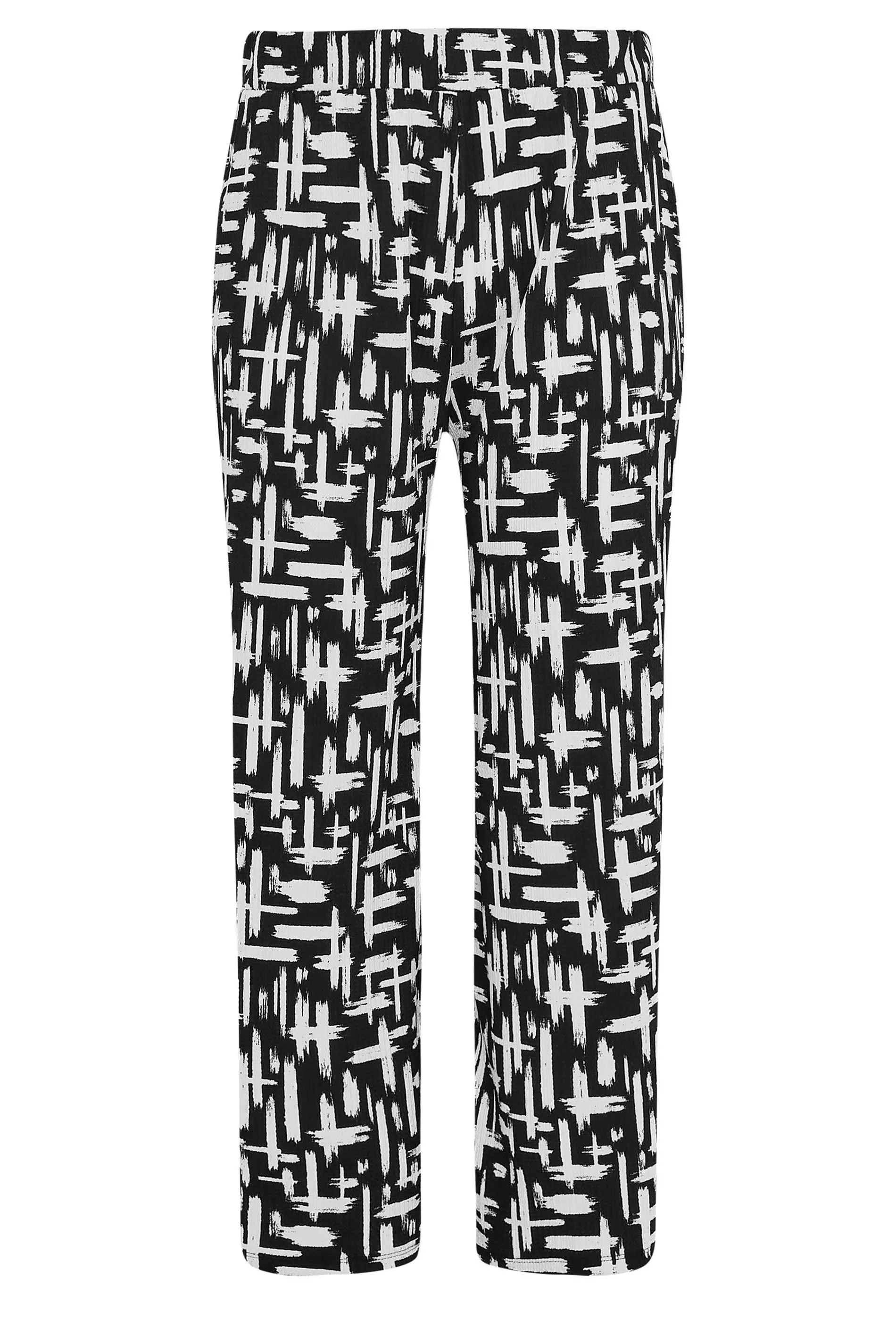 YOURS Curve Black Abstract Print Textured Wide Leg Trousers