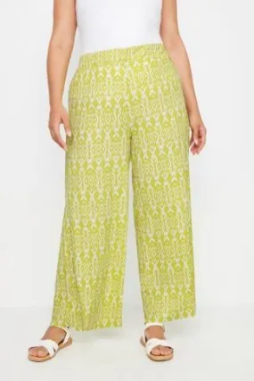 YOURS Curve Yellow Ikat Print Textured Wide Leg Trousers