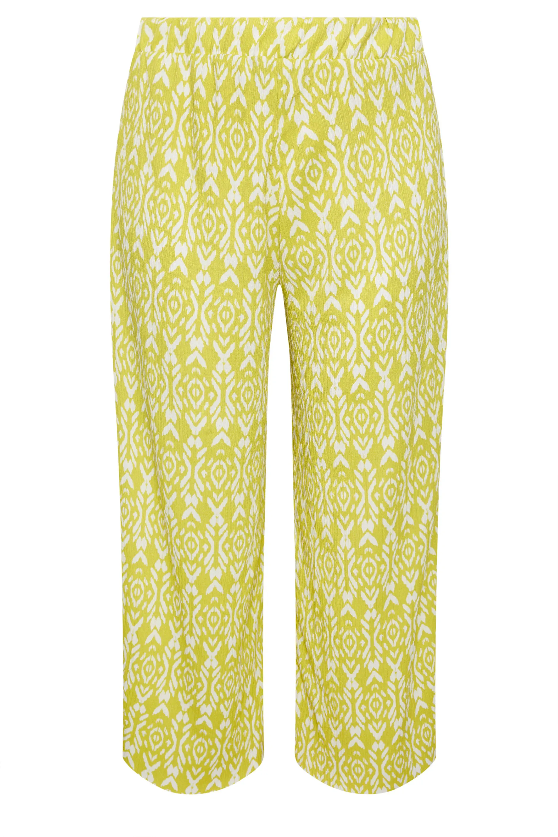 YOURS Curve Yellow Ikat Print Textured Wide Leg Trousers