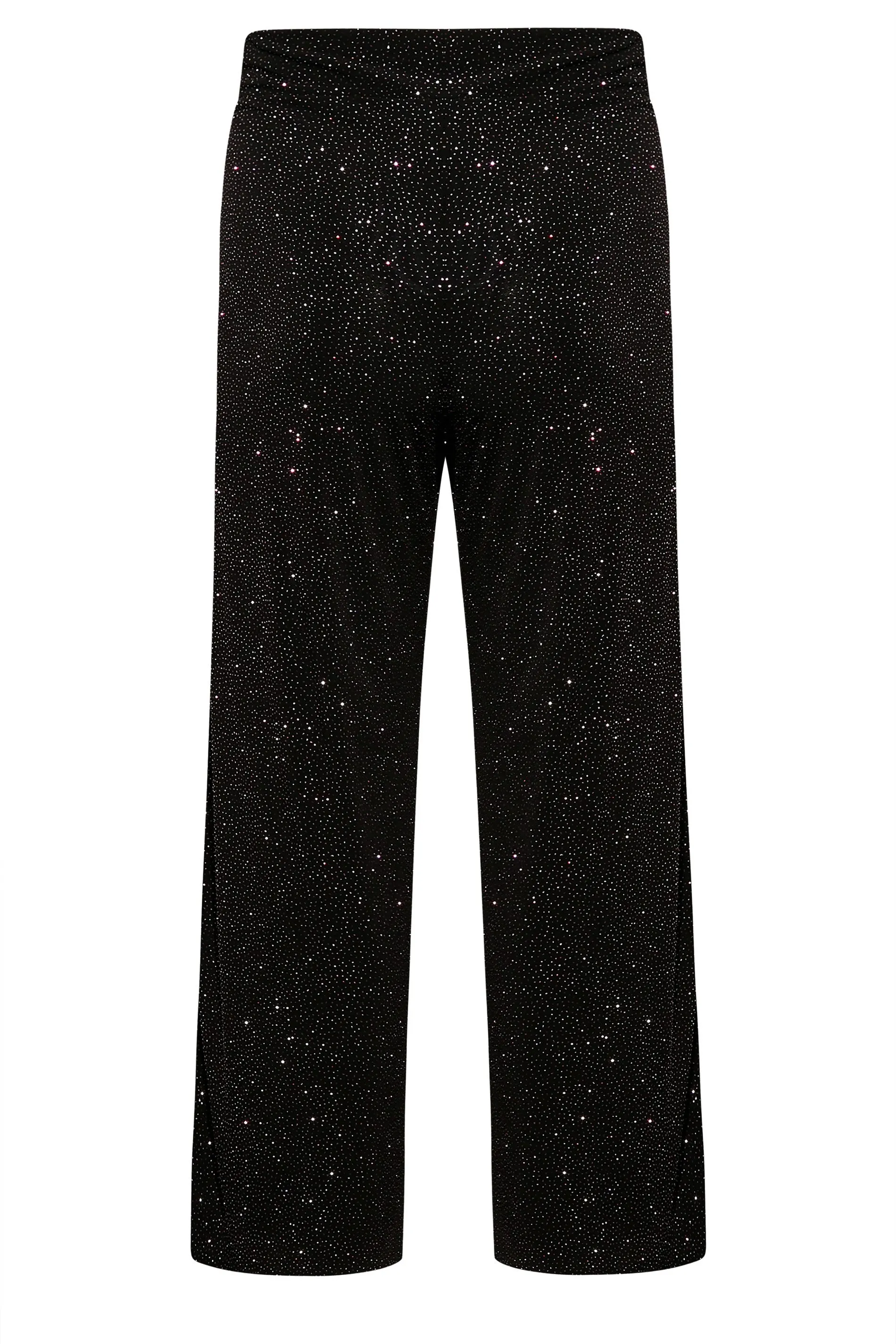 YOURS LONDON Curve Black Glitter Party Stretch Wide Leg Trousers